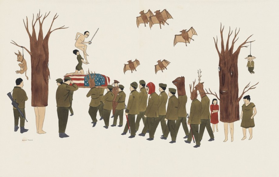 marcel dzama winnipeg new york fades away 2005 surrealist painting soldiers flag